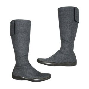 Prada wool twill knee high biker boots